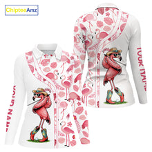 Load image into Gallery viewer, Funny White and Pink Flamingo golf polo shirts for Women Custom team Flamingo golf outfit ladies NQS11546