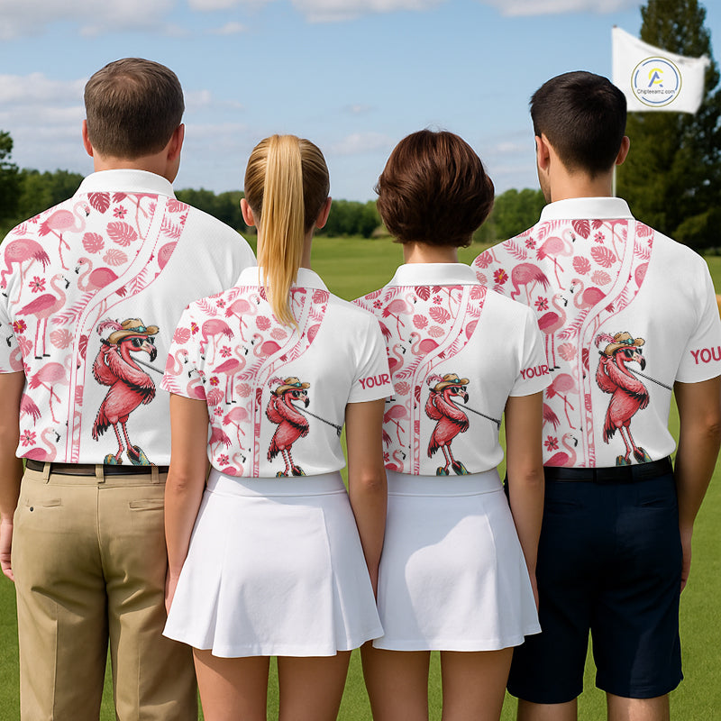 Funny White and Pink Flamingo golf polo shirts for men Custom team Flamingo golf outfit, golfer gifts NQS11546