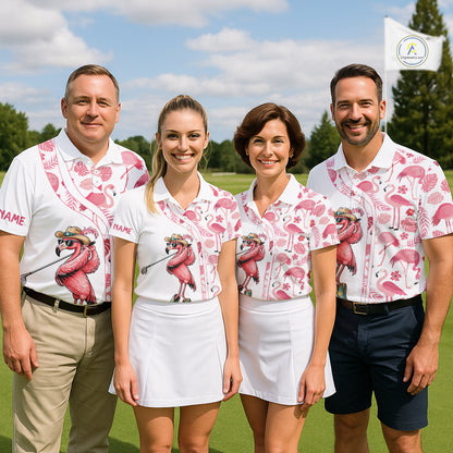 Funny White and Pink Flamingo golf polo shirts for men Custom team Flamingo golf outfit, golfer gifts NQS11546