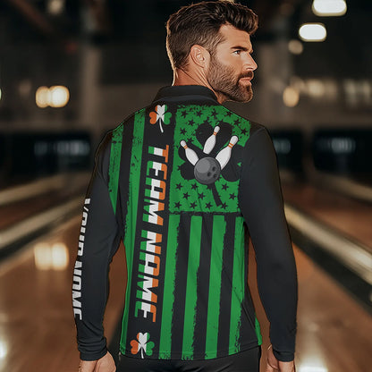 Black and Green American flag Irish Men bowling shirts Custom St Patrick Day Bowling Team Jersey NQS9612