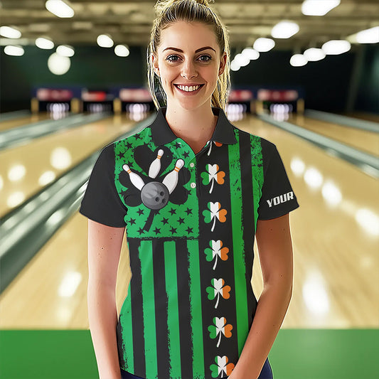 Black and Green American flag Irish Women bowling shirts Custom St Patrick Day Bowling Team Jersey NQS9612