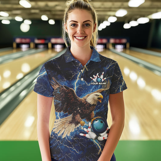 Custom Eagle Bowling Shirts For Women Blue Lightning Thunder storm, Bowling Team Jerseys NQS9766