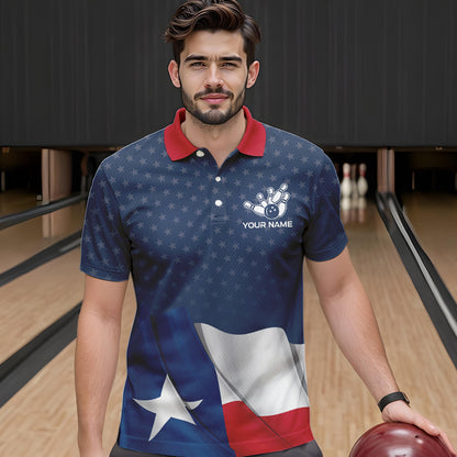 Men's bowling Polo, Quarter Zip shirts Custom name Texas flag vintage Bowling Team Bowlers Jerseys NQS9768