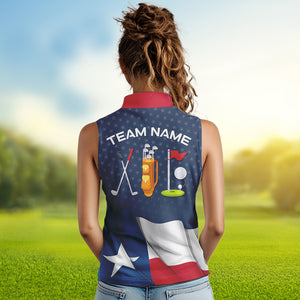 Texas Flag Womens golf shirts sleeveless Custom Team Name ladies golf tops, patriotic golf gifts NQS9769