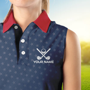 Texas Flag Womens golf shirts sleeveless Custom Team Name ladies golf tops, patriotic golf gifts NQS9769