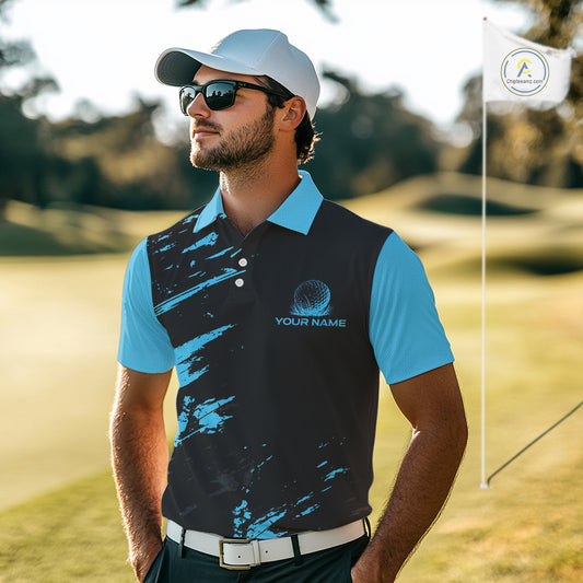 Black and Blue Golf polo shirts For Men Custom name mens golf outfits, gifts for golf lovers NQS10019