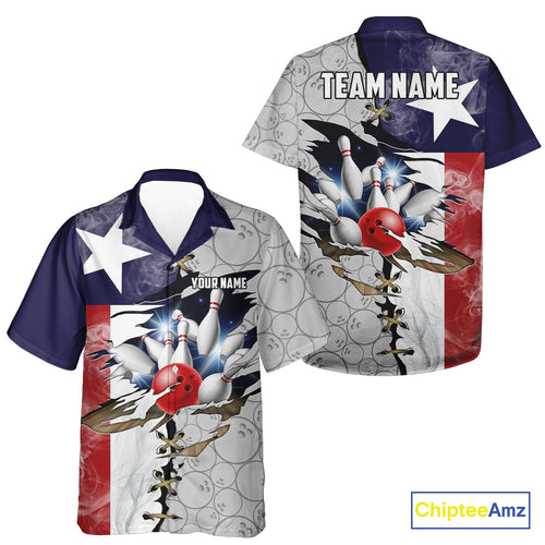 Smoke Texas Flag Gray Camo Bowling Hawaiian shirt Custom patriotic Team bowling button up shirt NQS10532