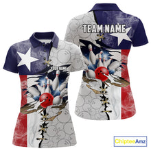 Load image into Gallery viewer, Smoke Texas Flag Gray Camo Bowling Polo, 1/4 Zip shirt for Women Custom patriotic Team bowling jersey NQS10532