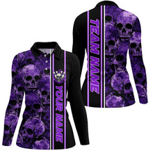 Load image into Gallery viewer, Personalized Skull Bowling Shirts For Women Custom Team's Name Bowler Jerseys | Purple NQS8560