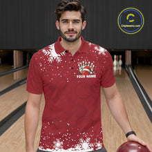 Load image into Gallery viewer, Red Christmas Bowling snowflake Men&#39;s Bowling Polo, Quarter Zip shirts Custom Xmas Bowling Outfits NQS10949