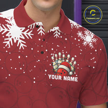 Load image into Gallery viewer, Red Christmas Bowling snowflake Men&#39;s Bowling Polo, Quarter Zip shirts Custom Xmas Bowling Outfits NQS10949