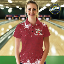 Load image into Gallery viewer, Red Christmas Bowling snowflake Women&#39;s Bowling Polo, Quarter Zip shirts Custom Xmas Bowling Outfits NQS10949