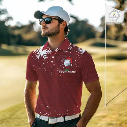 Red Christmas Golf Ball snowflake Men's Golf Polo shirts Custom Xmas Team Golf Outfits NQS10950