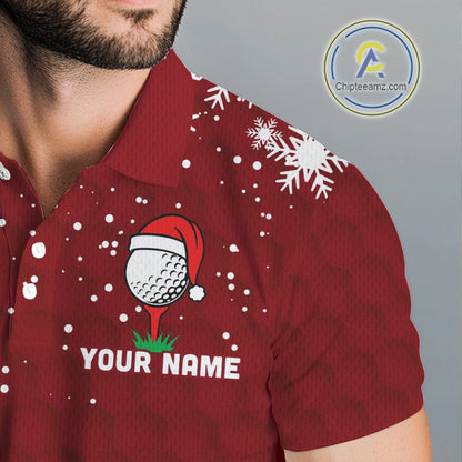 Red Christmas Golf Ball snowflake Men's Golf Polo shirts Custom Xmas Team Golf Outfits NQS10950