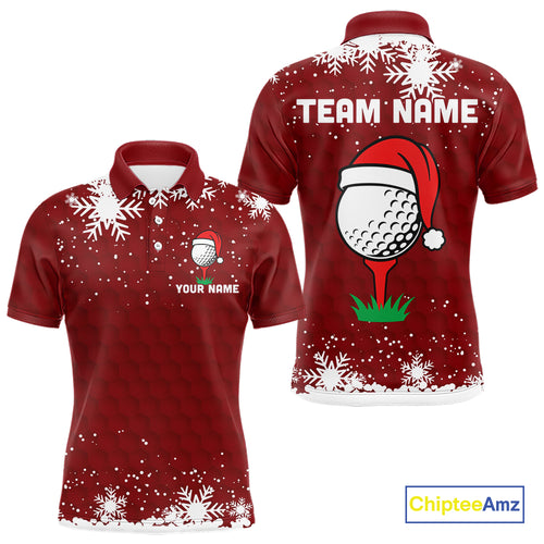 Red Christmas Golf Ball snowflake Men's Golf Polo shirts Custom Xmas Team Golf Outfits NQS10950