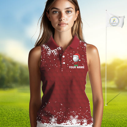 Red Christmas Golf Ball snowflake Women Sleeveless Polo Shirt Custom Xmas Team Golf Outfits NQS10950