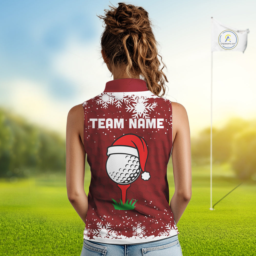 Red Christmas Golf Ball snowflake Women Sleeveless Polo Shirt Custom Xmas Team Golf Outfits NQS10950