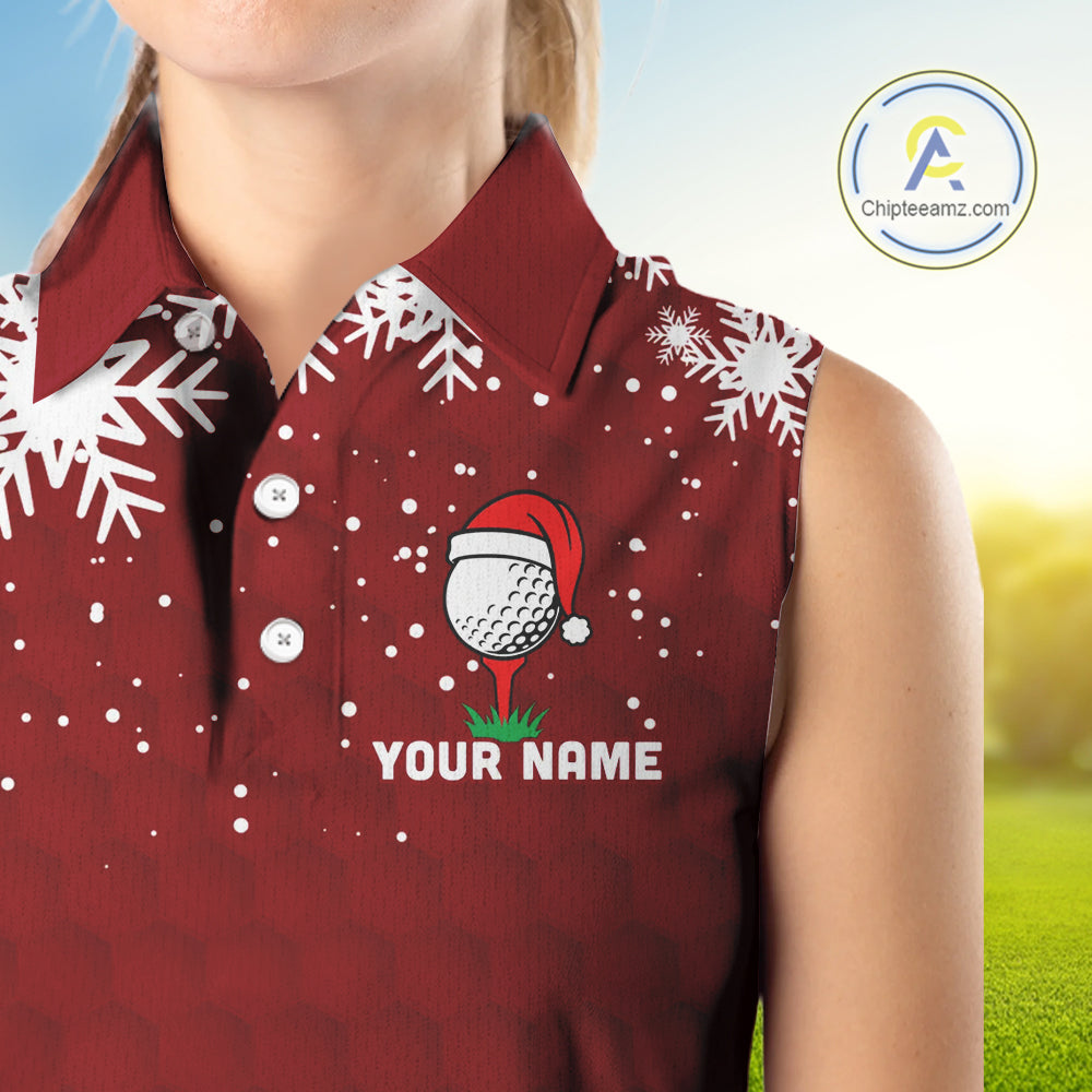 Red Christmas Golf Ball snowflake Women Sleeveless Polo Shirt Custom Xmas Team Golf Outfits NQS10950