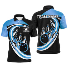 Load image into Gallery viewer, Black and Blue Bowling Polo, 1/4 Zip Shirts For Men Custom Bowling Team League Jersey, Gift For Bowler NQS9042