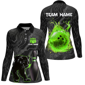 Black Camo Panther Green Flame Bowling Shirts For Women Custom Bowling Team League Jersey NQS9442