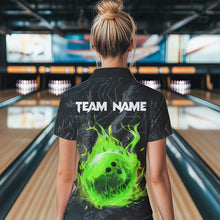 Load image into Gallery viewer, Black Camo Panther Green Flame Bowling Shirts For Women Custom Bowling Team League Jersey NQS9442