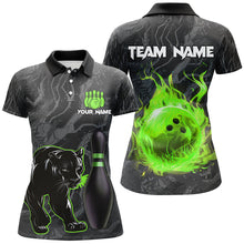 Load image into Gallery viewer, Black Camo Panther Green Flame Bowling Shirts For Women Custom Bowling Team League Jersey NQS9442