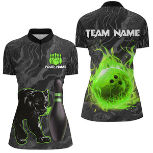 Black Camo Panther Green Flame Bowling Shirts For Women Custom Bowling Team League Jersey NQS9442