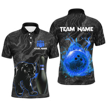 Load image into Gallery viewer, Black Camo Panther Blue Flame Bowling Polo, 1/4 Zip Shirts For Men Custom Bowling Team League Jersey NQS9443