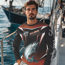 Load image into Gallery viewer, Black &amp; Orange Chinook Salmon Long Sleeve Fishing Shirt, Personalized Salmon Fishing Tounament Jersey NQS9773