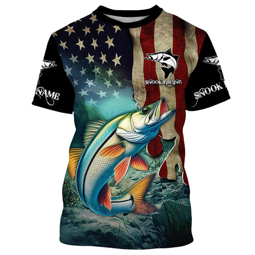 Snook Fishing 3D American Flag Patriotic Customize name Sun protection long sleeve fishing shirts NQS513