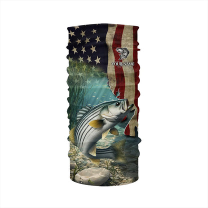 Striped Bass Striper Fishing American Flag Patriotic Custom Sun protection long sleeve fishing shirts NQS512
