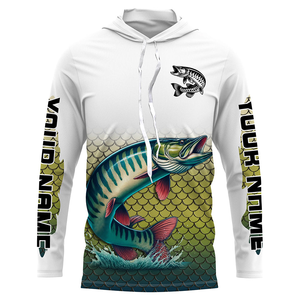 Musky Fishing jerseys, muskie scales Custom UV protection Long Sleeve performance Fishing Shirts NQS6014