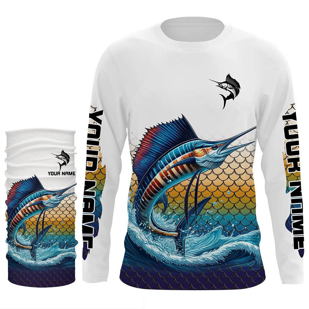 Sailfish Fishing jerseys, Sailfish scales Custom UV protection Long Sleeve Performance Fishing Shirts NQS6015