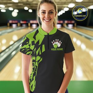 Black And Green Camo Custom Bowling Shirts For Women, Bowling Team Shirts NQS10753