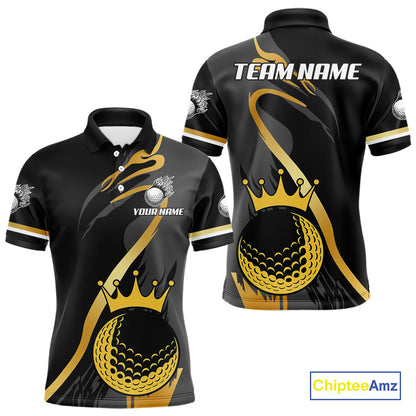 Black and Gold Crown Golf ball Men's golf polo shirts custom team golf tops for men NQS10757