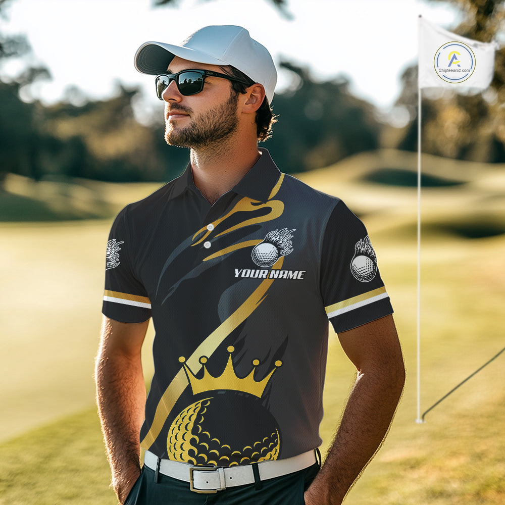 Black and Gold Crown Golf ball Men's golf polo shirts custom team golf tops for men NQS10757