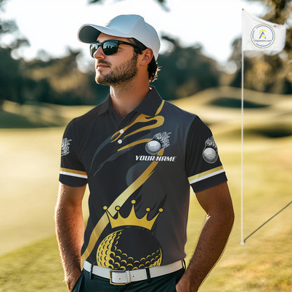 Black and Gold Crown Golf ball Men's golf polo shirts custom team golf tops for men NQS10757
