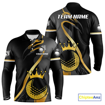 Black and Gold Crown Golf ball Men's golf polo shirts custom team golf tops for men NQS10757
