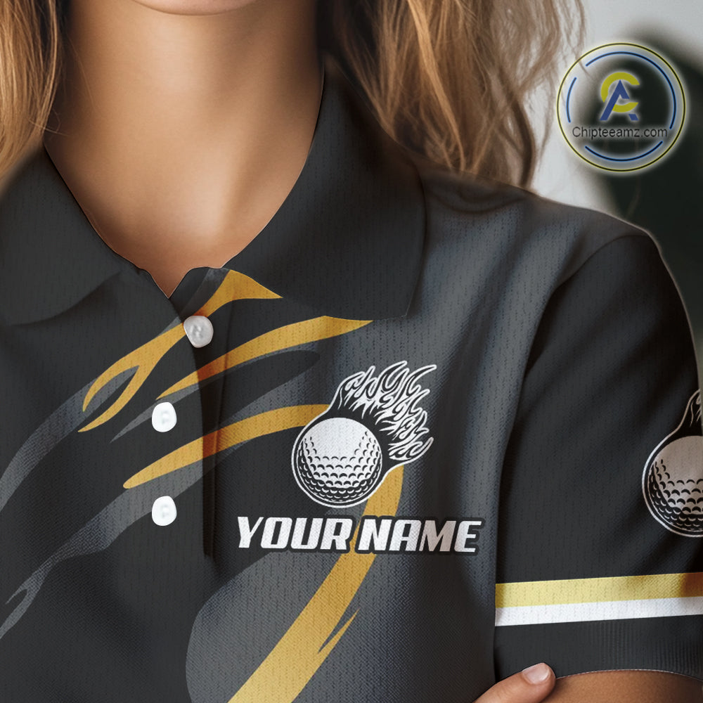Black and Gold Crown Golf ball Women's golf polo shirts custom team golf tops for ladies NQS10757