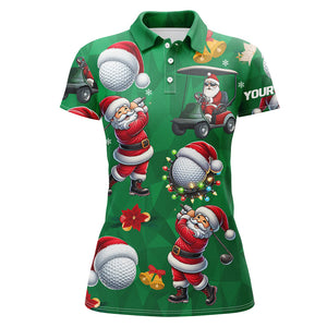 Funny Christmas Santa Golf Green pattern Women golf polo shirt custom Christmas golf tops for ladies NQS9051