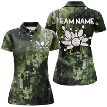 Load image into Gallery viewer, Green Camo  Bowling Polo, Quarter Zip Shirts For Women Custom Bowling Team Jerseys, Gift For Bowlers NQS9058