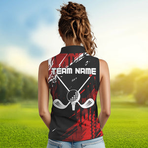 Black and Red Womens Golf Sleeveless Polo Shirts Custom retro golf ball clubs golf team league jerseys NQS9455