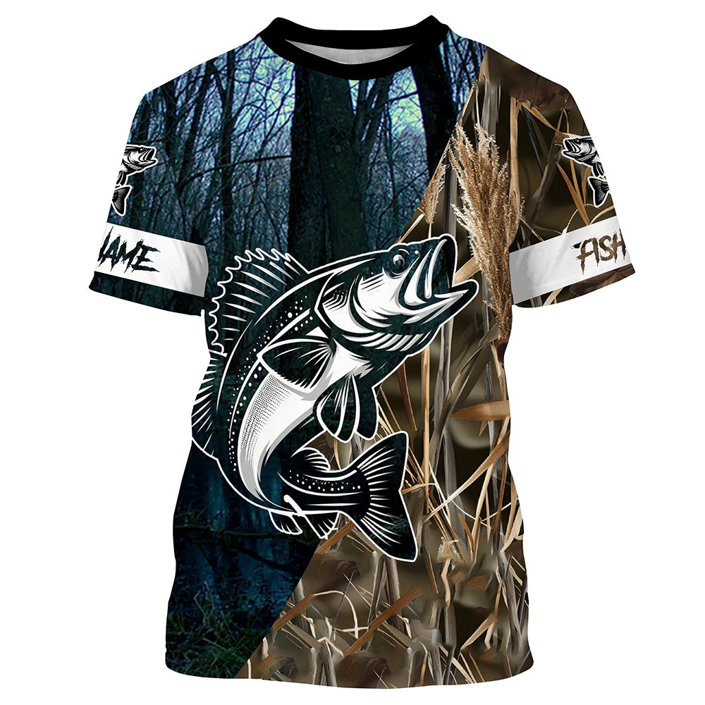 Walleye Fishing Camo Customize Name Long Sleeve Fishing Apparel, Personalized Fishing Gifts NQS395