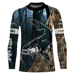 Catfish Fishing Camo Customize Name Long Sleeve Fishing Shirts Personalized Fishing Gifts NQS396