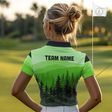 Load image into Gallery viewer, Green pattern forest Women Disc golf polo shirts Custom team disc golf jerseys for ladies NQS10027