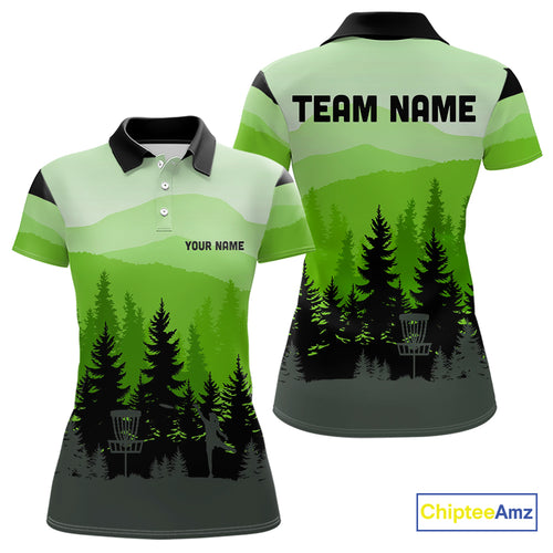 Green pattern forest Women Disc golf polo shirts Custom team disc golf jerseys for ladies NQS10027