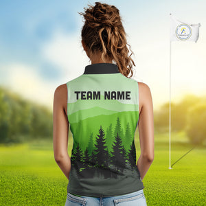 Green pattern forest Womens sleeveless polo shirt Custom team disc golf jerseys for ladies NQS10027