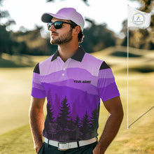 Load image into Gallery viewer, Purple pattern forest Mens Disc golf polo shirts Custom team disc golf jerseys for men NQS10028