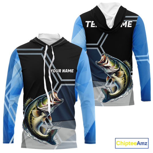 Black and Blue Bass Fishing custom Largemouth Bass Performance Long Sleeve sun protection Shirts NQS10031