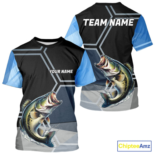 Black and Blue Bass Fishing custom Largemouth Bass Performance Long Sleeve sun protection Shirts NQS10031